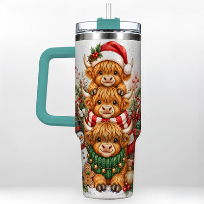 #pl[40oz|Green] Cow Family 40oz Tumbler with Handle, Christmas Stainless Steel Travel Cup