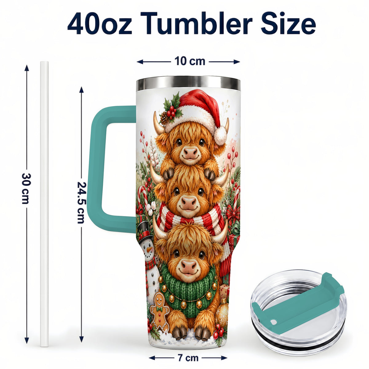 #pl[40oz|Green] Cow Family 40oz Tumbler with Handle, Christmas Stainless Steel Travel Cup