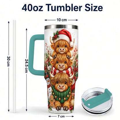 #pl[40oz|Green] Cow Family 40oz Tumbler with Handle, Christmas Stainless Steel Travel Cup