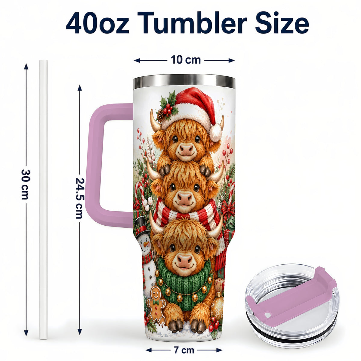 #pl[40oz|Pink] Cow Family 40oz Tumbler with Handle, Christmas Stainless Steel Travel Cup