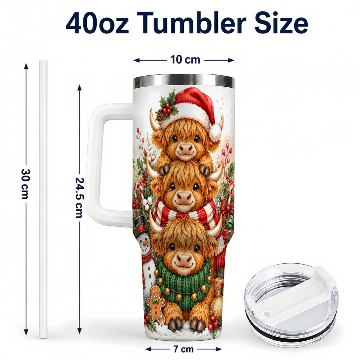 #pl[40oz|White] Cow Family 40oz Tumbler with Handle, Christmas Stainless Steel Travel Cup
