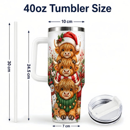#pl[40oz|White] Cow Family 40oz Tumbler with Handle, Christmas Stainless Steel Travel Cup