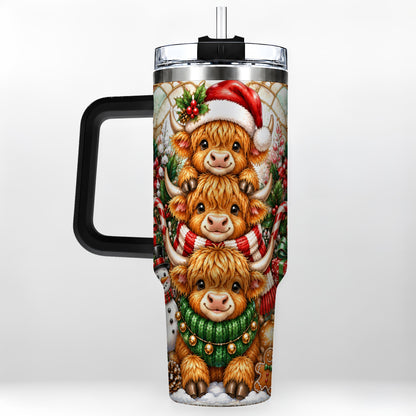 #pl[40oz|Black] Cow Family 40oz Tumbler with Handle, Christmas Stainless Steel Travel Cup