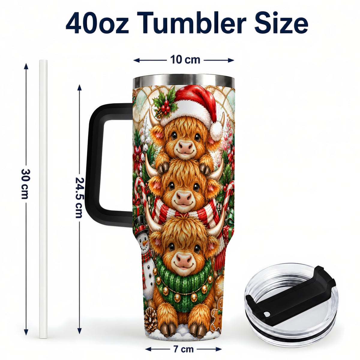 #pl[40oz|Black] Cow Family 40oz Tumbler with Handle, Christmas Stainless Steel Travel Cup