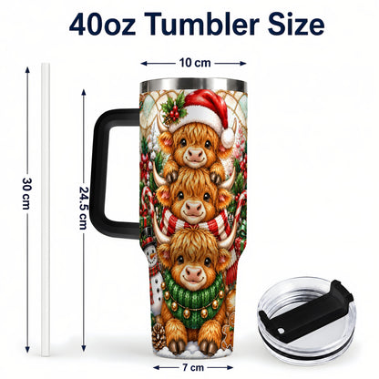 #pl[40oz|Black] Cow Family 40oz Tumbler with Handle, Christmas Stainless Steel Travel Cup