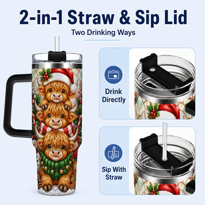 #pl[40oz|Black] Cow Family 40oz Tumbler with Handle, Christmas Stainless Steel Travel Cup