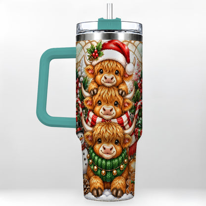 #pl[40oz|Green] Cow Family 40oz Tumbler with Handle, Christmas Stainless Steel Travel Cup