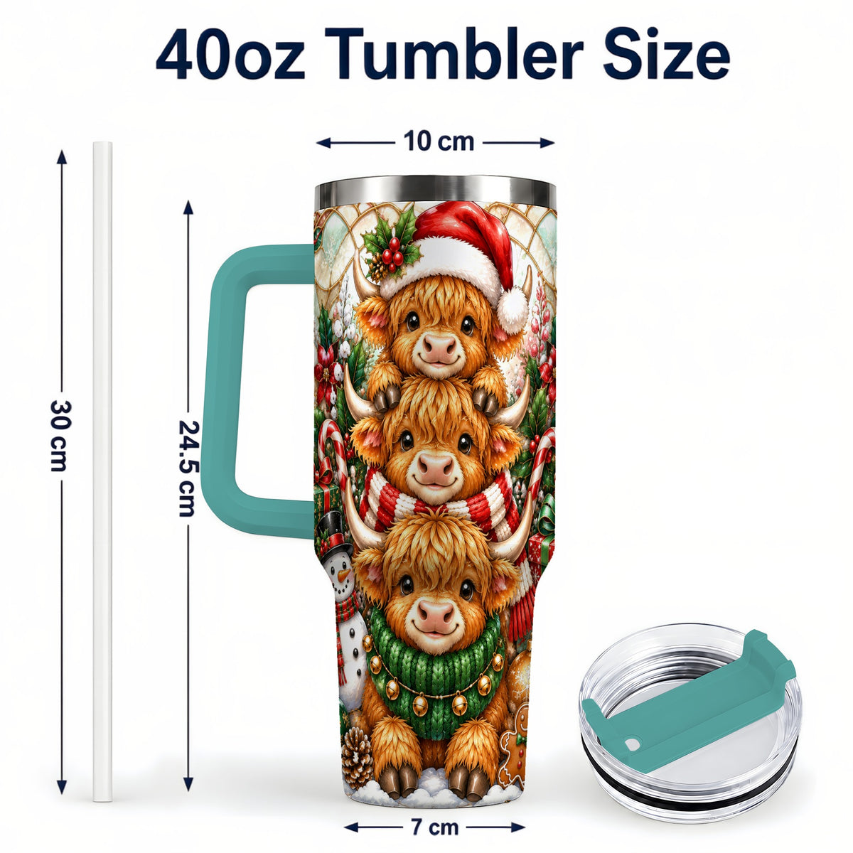 #pl[40oz|Green] Cow Family 40oz Tumbler with Handle, Christmas Stainless Steel Travel Cup