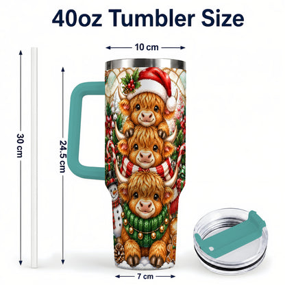 #pl[40oz|Green] Cow Family 40oz Tumbler with Handle, Christmas Stainless Steel Travel Cup