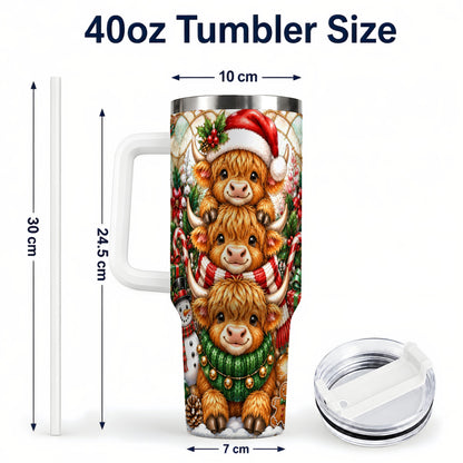 #pl[40oz|White] Cow Family 40oz Tumbler with Handle, Christmas Stainless Steel Travel Cup