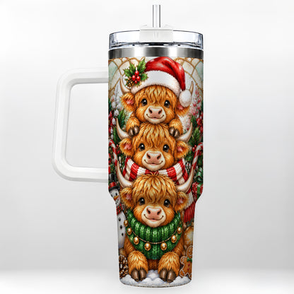 #pl[40oz|White] Cow Family 40oz Tumbler with Handle, Christmas Stainless Steel Travel Cup