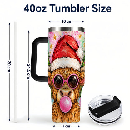 #pl[40oz|Black] Christmas Highland Cow 40oz Tumbler with Handle, Festive Travel Cup