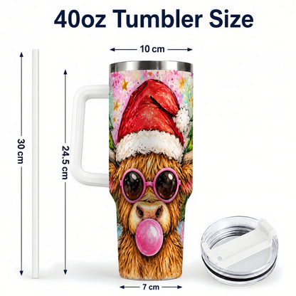 #pl[40oz|White] Christmas Highland Cow 40oz Tumbler with Handle, Festive Travel Cup