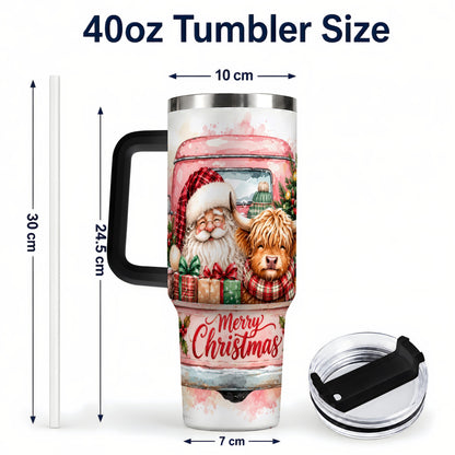 #pl[40oz|Black] Christmas Cow Truck 40oz Tumbler with Handle, Holiday Travel Cup