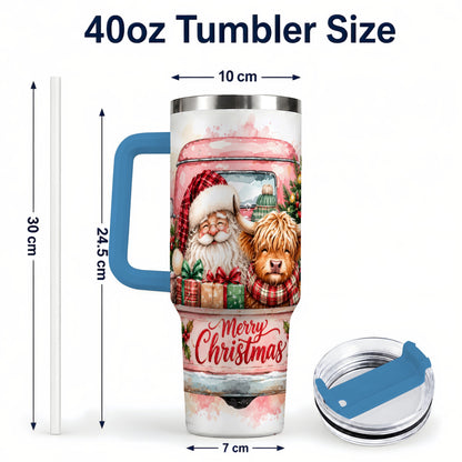 #pl[40oz|Blue] Christmas Cow Truck 40oz Tumbler with Handle, Holiday Travel Cup