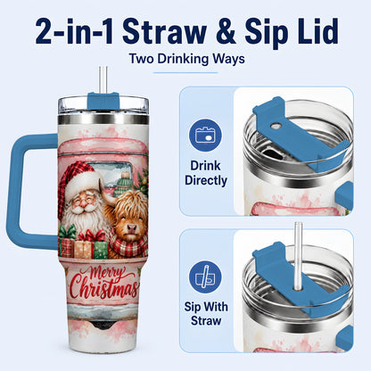 #pl[40oz|Blue] Christmas Cow Truck 40oz Tumbler with Handle, Holiday Travel Cup
