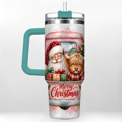 #pl[40oz|Green] Christmas Cow Truck 40oz Tumbler with Handle, Holiday Travel Cup