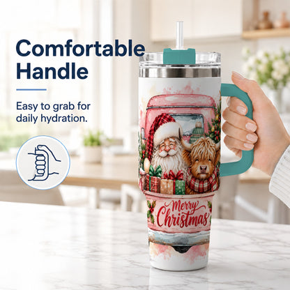 #pl[40oz|Green] Christmas Cow Truck 40oz Tumbler with Handle, Holiday Travel Cup