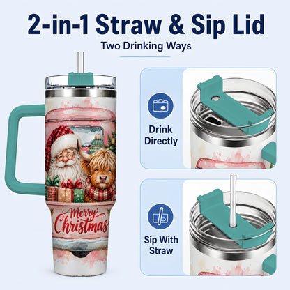 #pl[40oz|Green] Christmas Cow Truck 40oz Tumbler with Handle, Holiday Travel Cup
