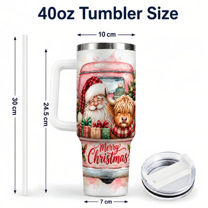 #pl[40oz|White] Christmas Cow Truck 40oz Tumbler with Handle, Holiday Travel Cup