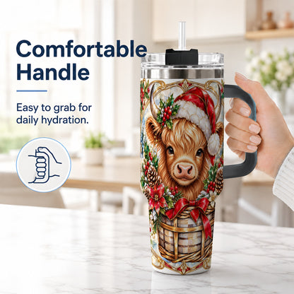 #pl[40oz|Black] Highland Cow 40oz Tumbler with Handle, Ornate Christmas Travel Cup