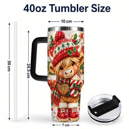 #pl[40oz|Black] Christmas Highland Cow 40oz Tumbler with Handle, Holiday Travel Cup