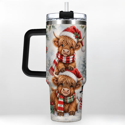 #pl[40oz|Black] Christmas Cow 40oz Tumbler, Highland Tumbler, Stainless Steel Travel Cup