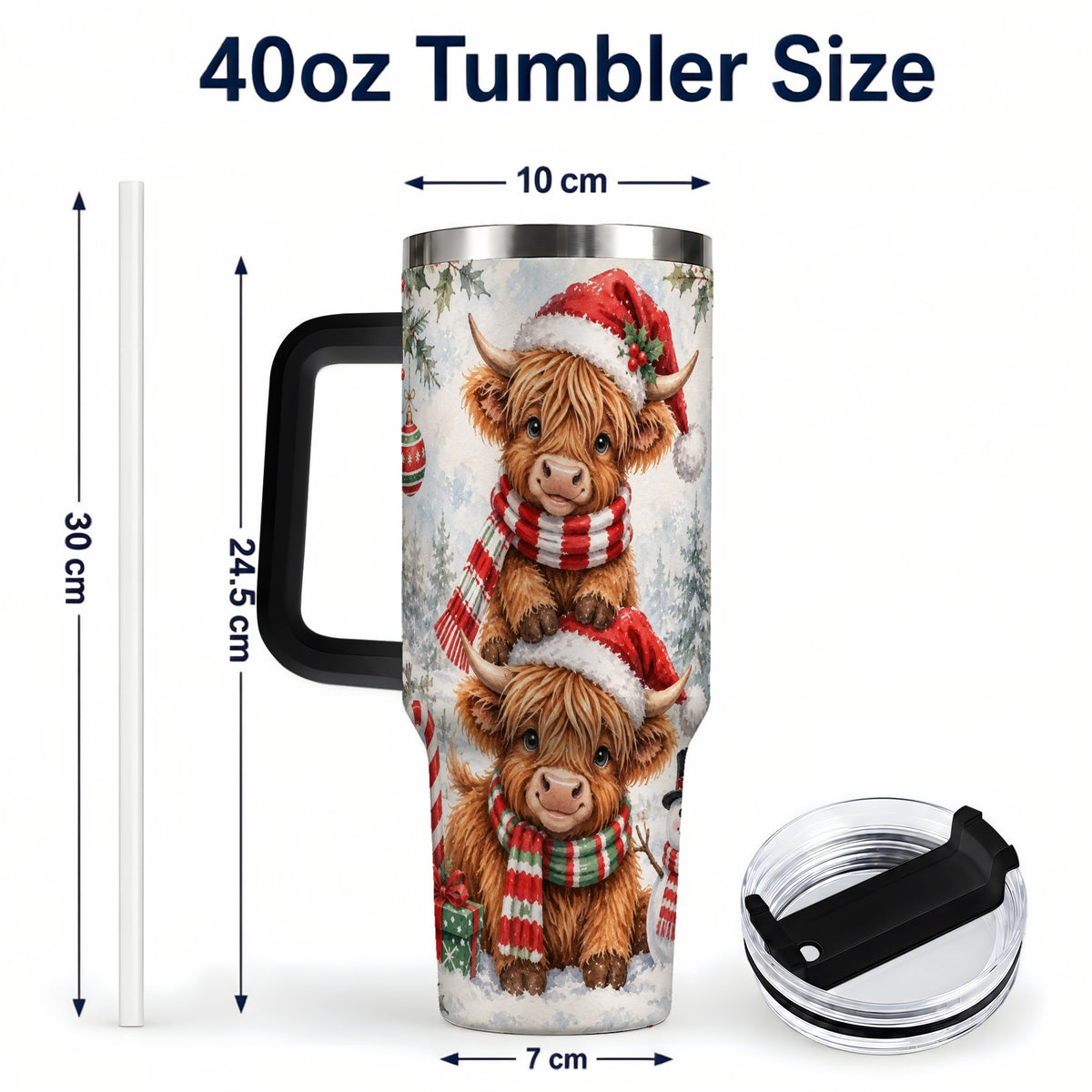 #pl[40oz|Black] Christmas Cow 40oz Tumbler, Highland Tumbler, Stainless Steel Travel Cup