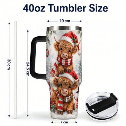 #pl[40oz|Black] Christmas Cow 40oz Tumbler, Highland Tumbler, Stainless Steel Travel Cup