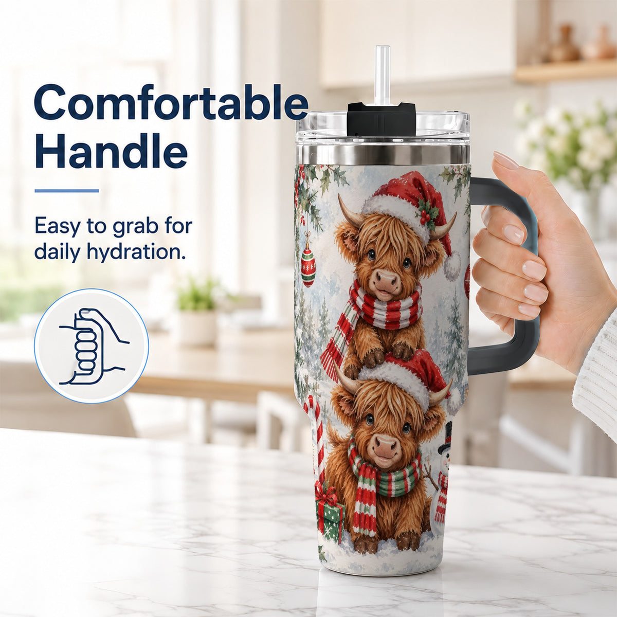 #pl[40oz|Black] Christmas Cow 40oz Tumbler, Highland Tumbler, Stainless Steel Travel Cup