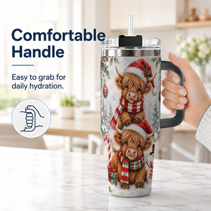 #pl[40oz|Black] Christmas Cow 40oz Tumbler, Highland Tumbler, Stainless Steel Travel Cup