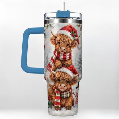#pl[40oz|Blue] Christmas Cow 40oz Tumbler, Highland Tumbler, Stainless Steel Travel Cup