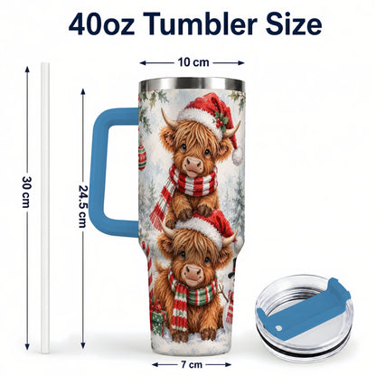 #pl[40oz|Blue] Christmas Cow 40oz Tumbler, Highland Tumbler, Stainless Steel Travel Cup