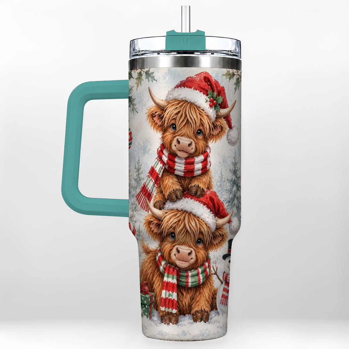 #pl[40oz|Green] Christmas Cow 40oz Tumbler, Highland Tumbler, Stainless Steel Travel Cup