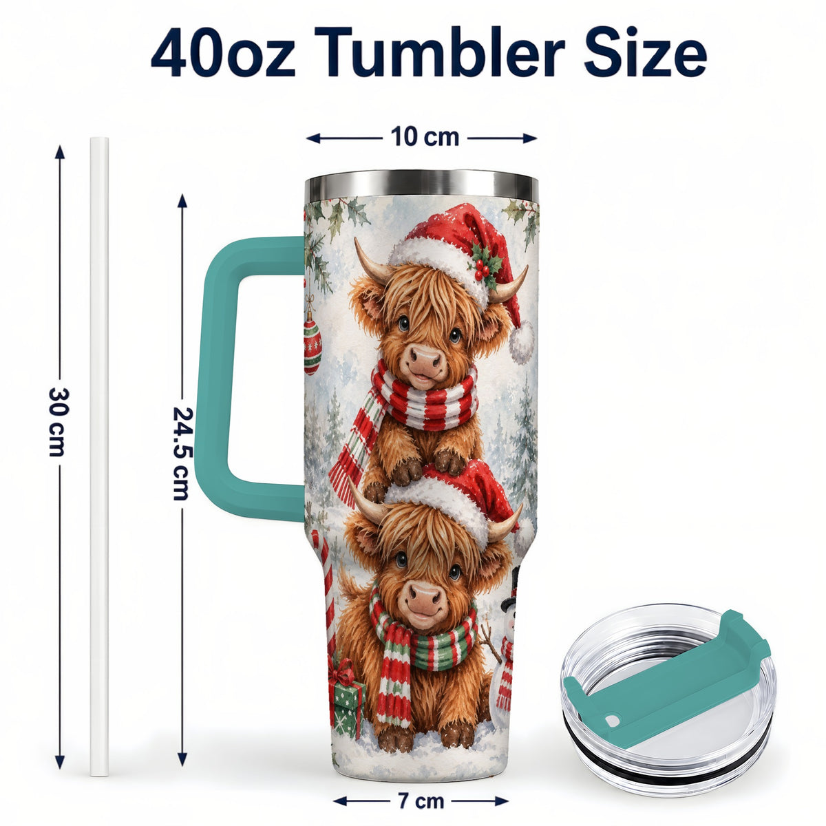 #pl[40oz|Green] Christmas Cow 40oz Tumbler, Highland Tumbler, Stainless Steel Travel Cup