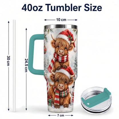 #pl[40oz|Green] Christmas Cow 40oz Tumbler, Highland Tumbler, Stainless Steel Travel Cup
