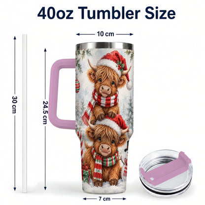 #pl[40oz|Pink] Christmas Cow 40oz Tumbler, Highland Tumbler, Stainless Steel Travel Cup
