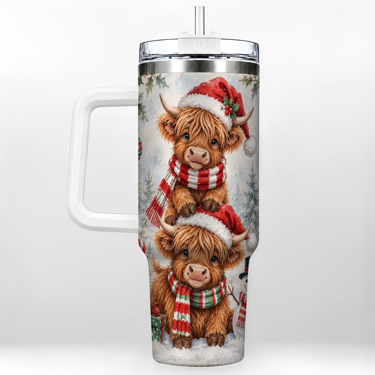 #pl[40oz|White] Christmas Cow 40oz Tumbler, Highland Tumbler, Stainless Steel Travel Cup