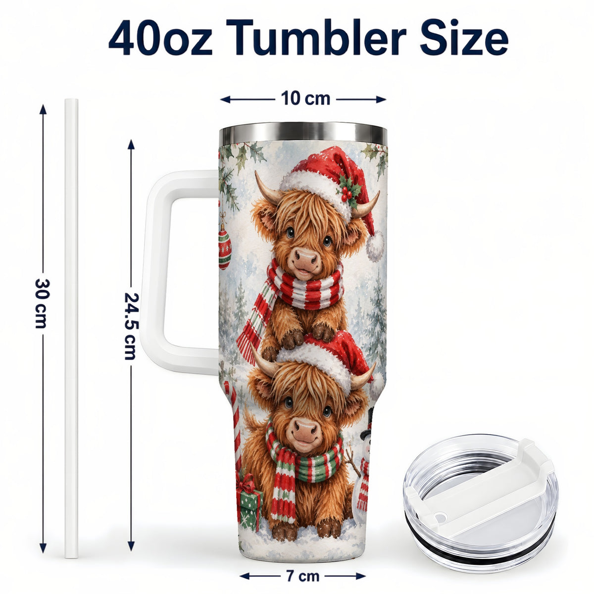 #pl[40oz|White] Christmas Cow 40oz Tumbler, Highland Tumbler, Stainless Steel Travel Cup