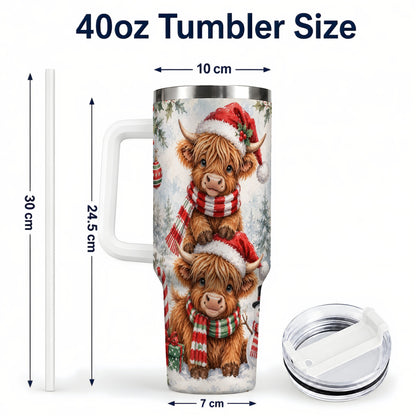 #pl[40oz|White] Christmas Cow 40oz Tumbler, Highland Tumbler, Stainless Steel Travel Cup