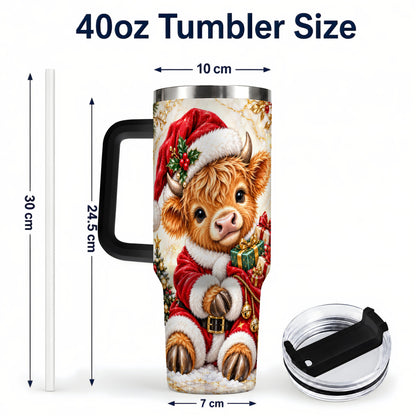 #pl[40oz|Black] Santa Highland Cow 40oz Tumbler, Cow Tumbler, Stainless Steel Travel Cup