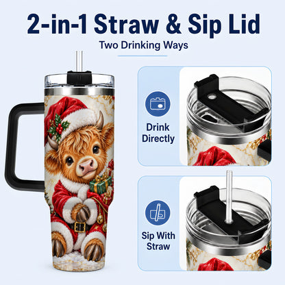 #pl[40oz|Black] Santa Highland Cow 40oz Tumbler, Cow Tumbler, Stainless Steel Travel Cup
