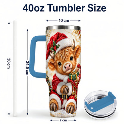 #pl[40oz|Blue] Santa Highland Cow 40oz Tumbler, Cow Tumbler, Stainless Steel Travel Cup