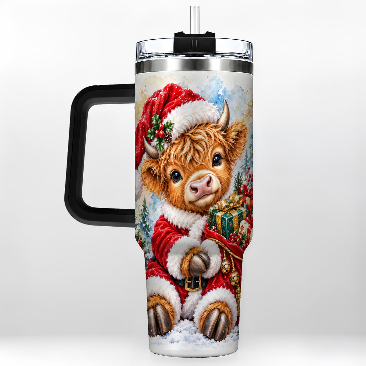 #pl[40oz|Black] Watercolor Cow 40oz Tumbler, Highland Tumbler, Stainless Steel Travel Cup