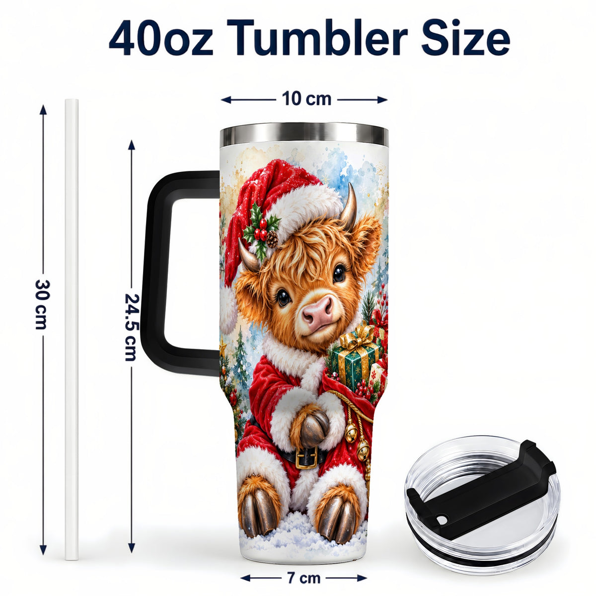 #pl[40oz|Black] Watercolor Cow 40oz Tumbler, Highland Tumbler, Stainless Steel Travel Cup