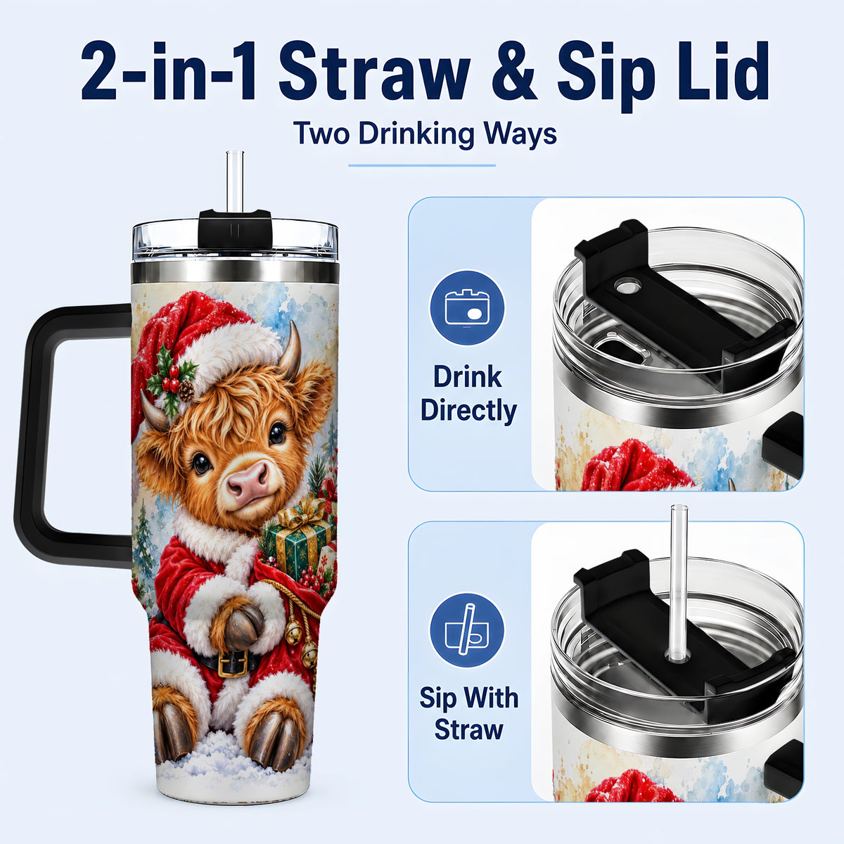 #pl[40oz|Black] Watercolor Cow 40oz Tumbler, Highland Tumbler, Stainless Steel Travel Cup