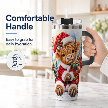 #pl[40oz|Black] Watercolor Cow 40oz Tumbler, Highland Tumbler, Stainless Steel Travel Cup