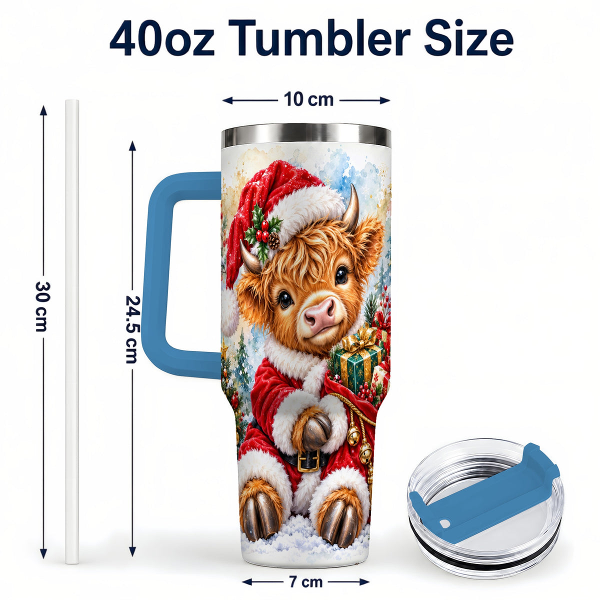 #pl[40oz|Blue] Watercolor Cow 40oz Tumbler, Highland Tumbler, Stainless Steel Travel Cup