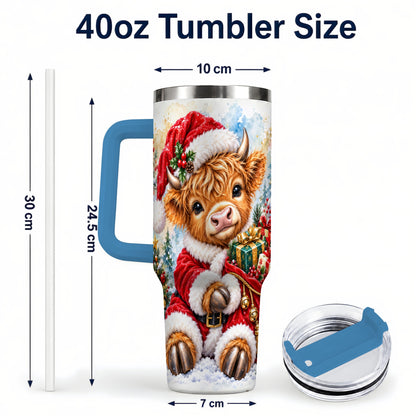 #pl[40oz|Blue] Watercolor Cow 40oz Tumbler, Highland Tumbler, Stainless Steel Travel Cup