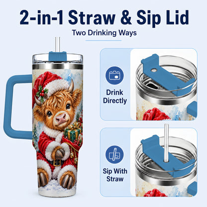 #pl[40oz|Blue] Watercolor Cow 40oz Tumbler, Highland Tumbler, Stainless Steel Travel Cup